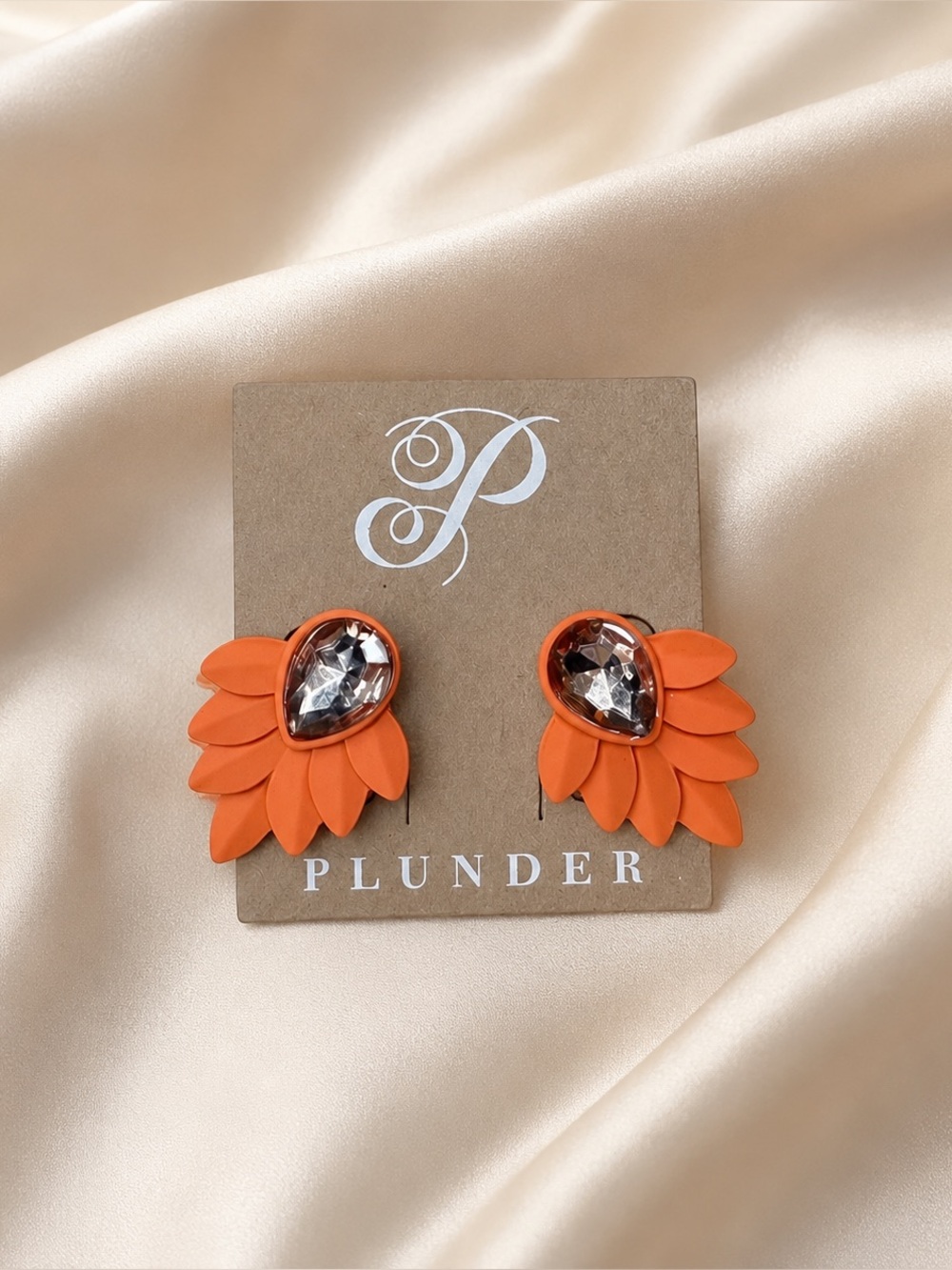 Plunder Orange Petal Teardrop Crystal Earrings